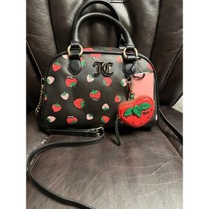 Juicy Couture Sweet N Juicy Satchel Strawberry Liquorini Pattern Black Gold